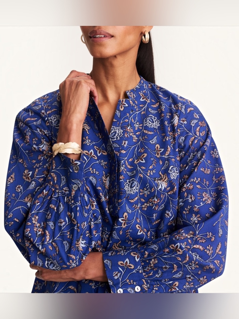 J. Jill Wearever A - Line Printed Popover Blue Sophisticated Vines Size 4X NWT